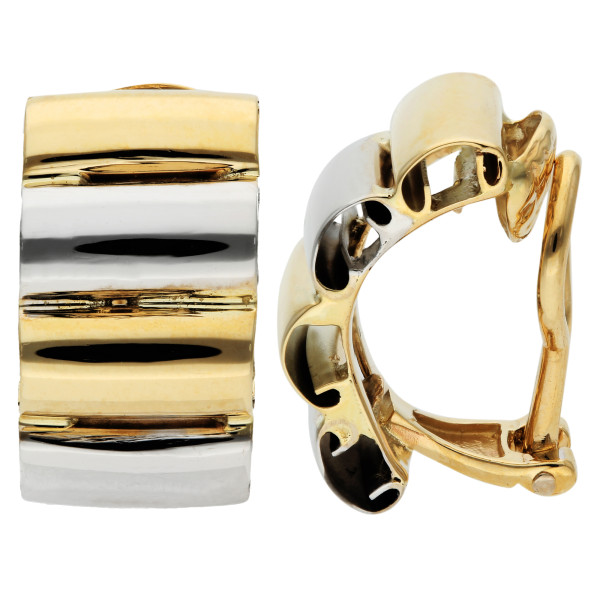 9ct Yellow & White Gold Ribbed Curve Clip On Earrings