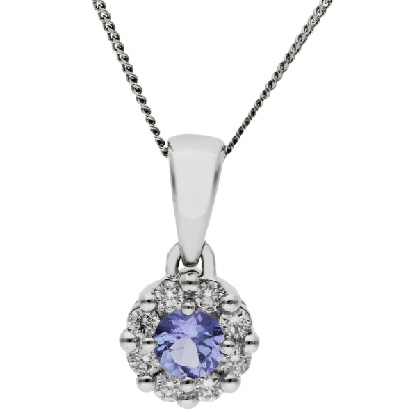 18ct White Gold Tanzanite & Diamond Cluster Pendant