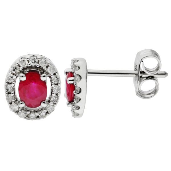 9ct White Gold Ruby & Diamond Earrings