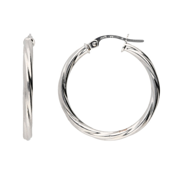 9ct White Gold 2.4cm Twist Hoop Earrings