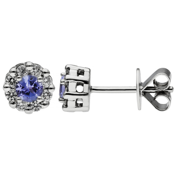 18ct White Gold Tanzanite & Diamond Cluster Stud Earrings
