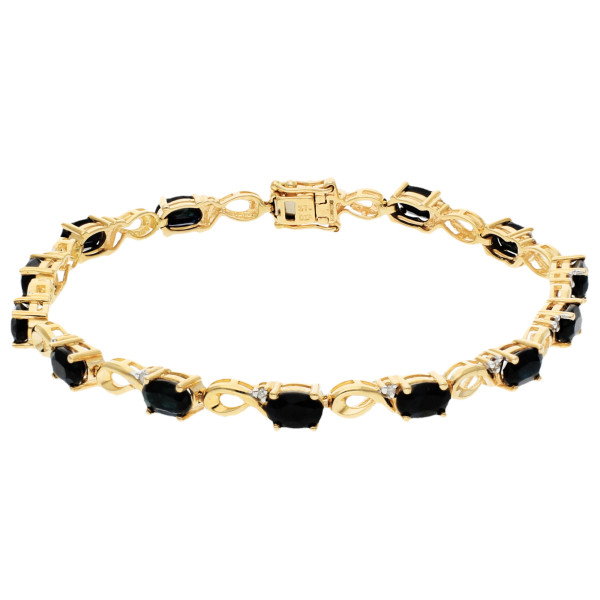 9ct Yellow Gold Sapphire & Diamond Fancy Link Bracelet