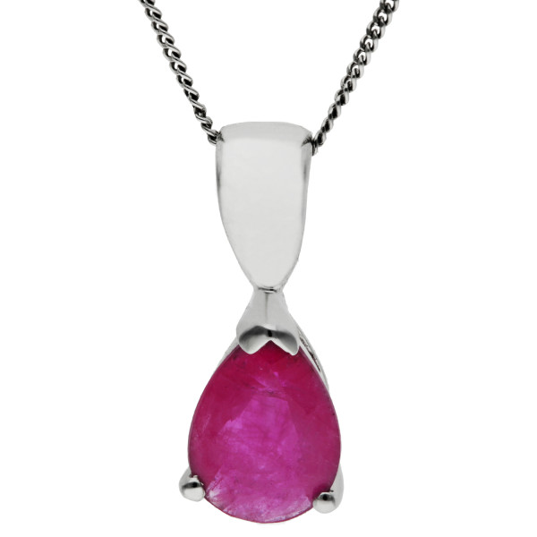 9ct White Gold 0.85ct Pear Ruby Solitaire Pendant