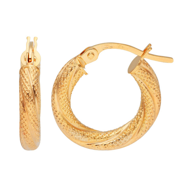 9ct Yellow Gold 15mm Fancy Frosted Hoop Earrings