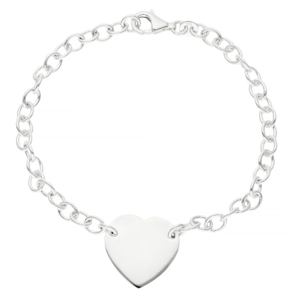 Sterling Silver Heart Identity Plate Bracelet