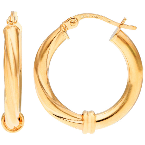 9ct Yellow Gold 21mm Fancy Twisted Hoop Earrings