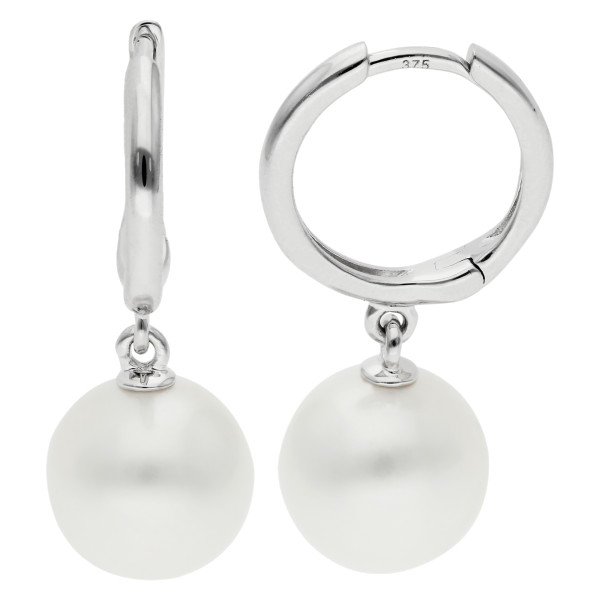 9ct White Gold Cultured Pearl Hoop Drop Earrings