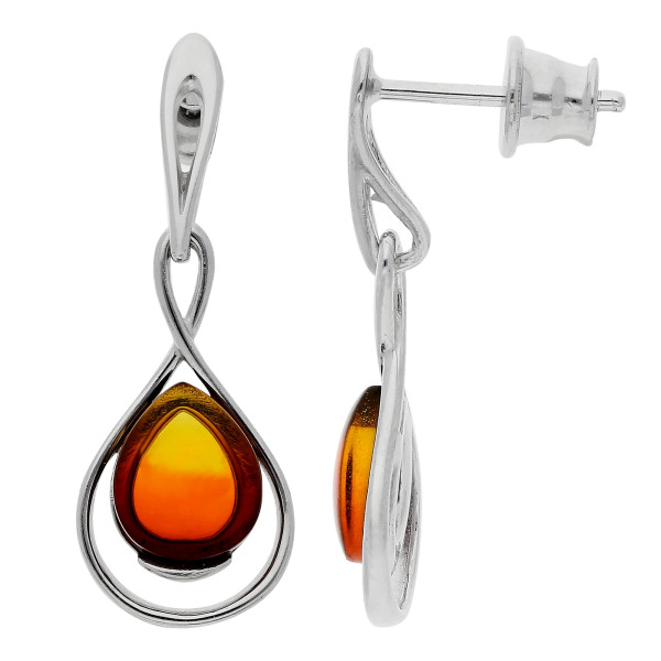 Sterling Silver Cognac Amber Teardrop Earrings