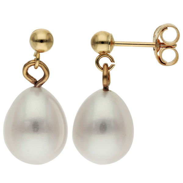 9ct Yellow Gold Cultured River Pear Teardrop Earrings