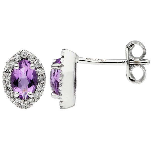 18ct White Gold Amethyst & Diamond Marquise Halo Stud Earrings