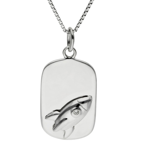 Sterling Silver & Diamond Children's Rocket Dog Tag Necklace
