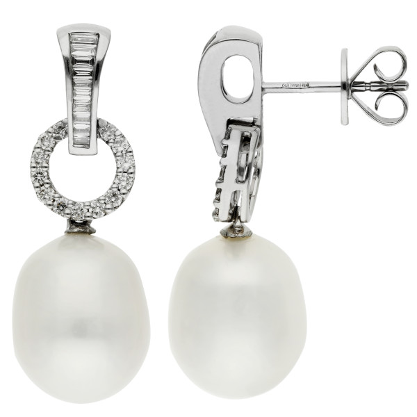 18ct White Gold 0.42ct Diamond & Pearl Drop Earrings