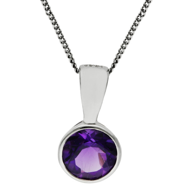 9ct White Gold 0.65ct Amethyst Solitaire Rub-over Pendant