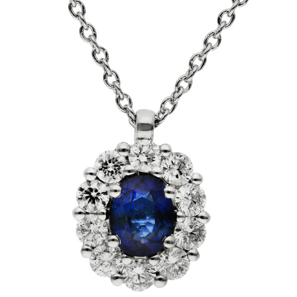 18ct White Gold Diamond & Sapphire Pendant