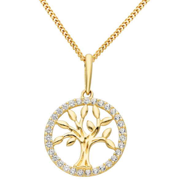 9ct Yellow Gold Cubic Zirconia Tree of Life Pendant