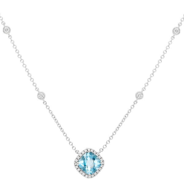 9ct White Gold Aquamarine & Diamond Pendant Necklace