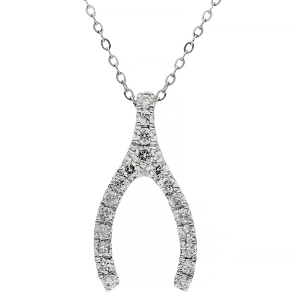 9ct White Gold Diamond Wishbone Pendant
