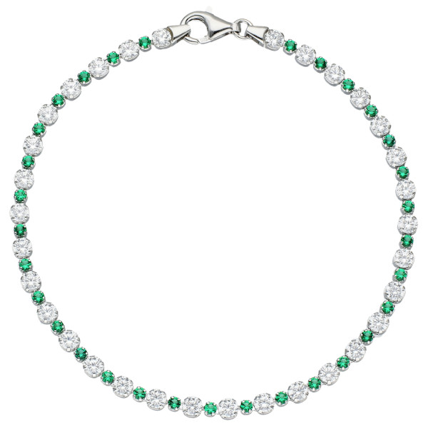 Sterling Silver Green & White Cubic Zirconia Tennis Bracelet 