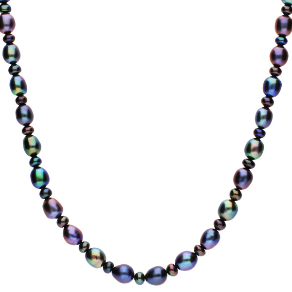 9ct Yellow Gold Black Rice Pearl Necklace