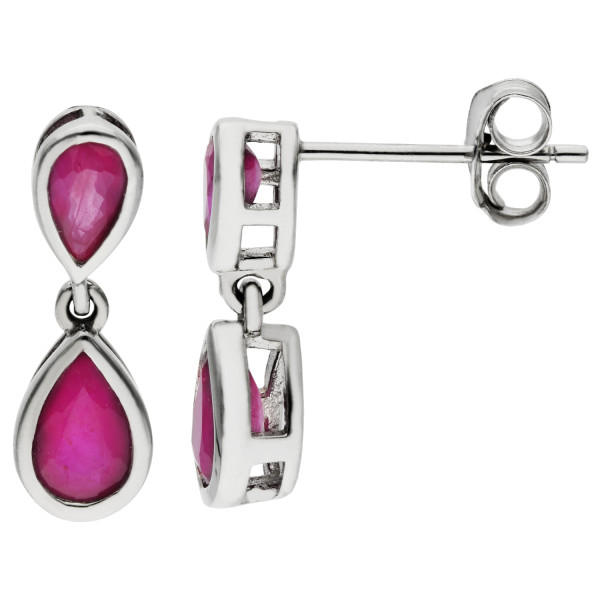 9ct White Gold Pear Shape Ruby Double Drop Earrings 