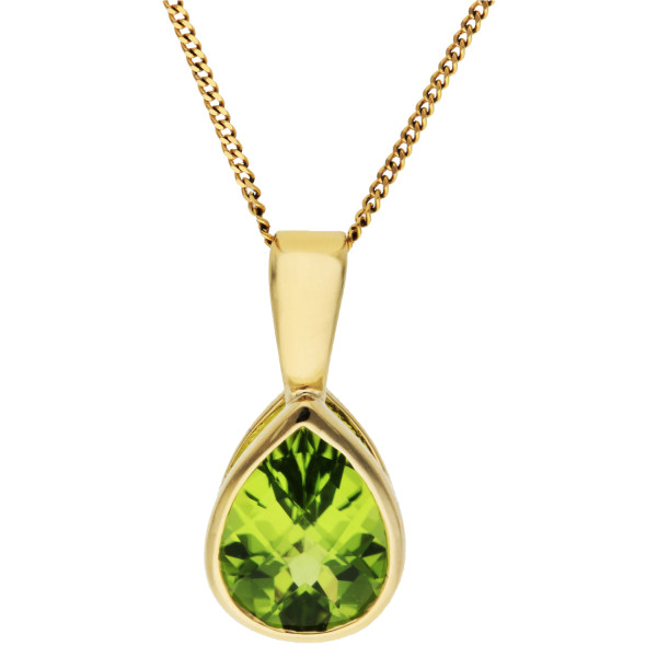 9ct Yellow Gold 9mm Peridot Solitaire Pendant