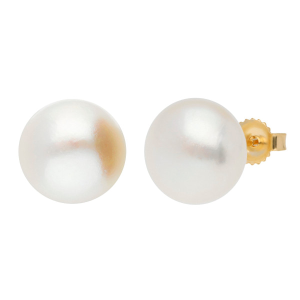 9ct Gold 10mm Freshwater Button Pearl Earrings