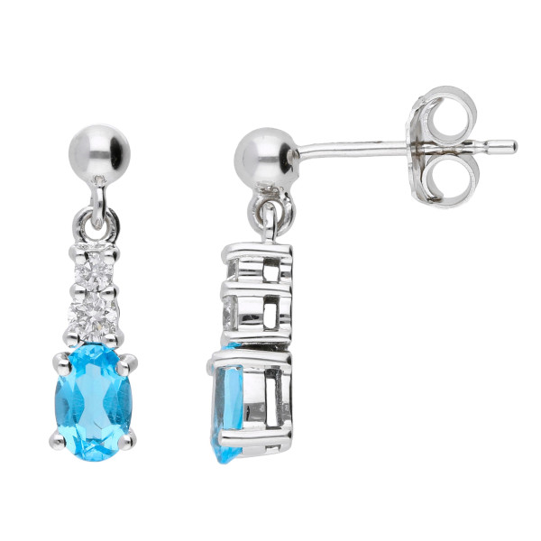9ct White Gold 0.80ct Swiss Blue Topaz & 0.18ct Diamond Drop Earrings