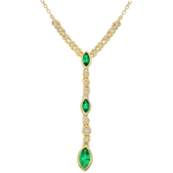9ct Yellow Gold Diamond & Emerald Necklace