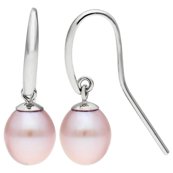 9ct White Gold 7.5-8mm Pink Teardrop Cultured Rive Pearl Drop Earrings