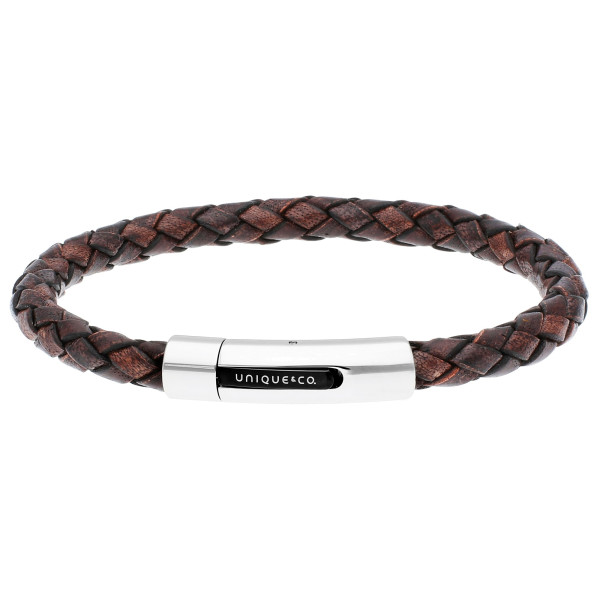 Men's Antique Dark Brown Leather Bracelet With Steel Clasp