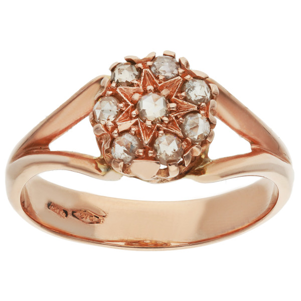 Handcrafted Italian 9ct Rose Gold Diamond Cluster Ring