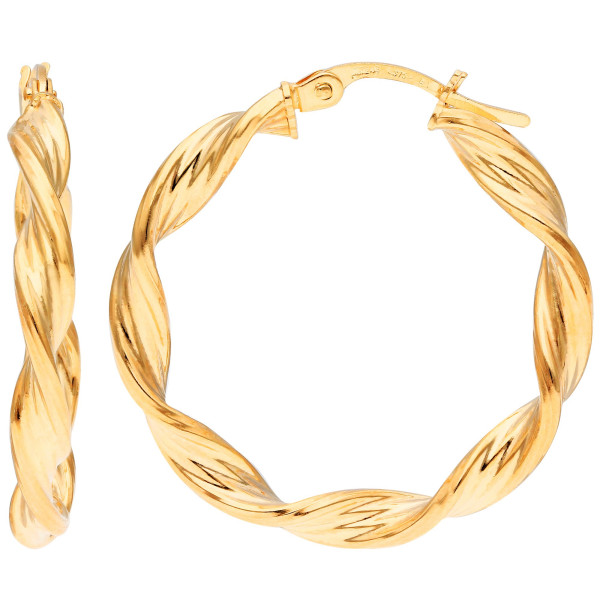 9ct Yellow Gold 26mm Twisted Chunky Hoop Earrings
