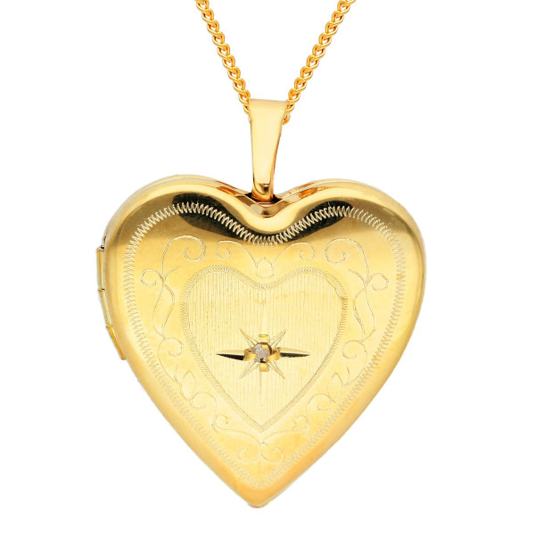 9ct Yellow Gold Diamond Heart Locket