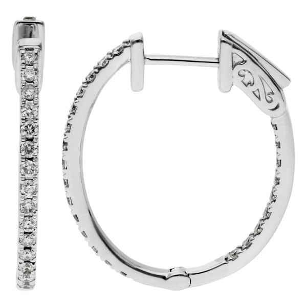 18ct White Gold Diamond Oval Hoop Earrings