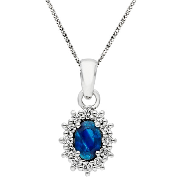 9ct White Gold Sapphire & Diamond Cluster Pendant