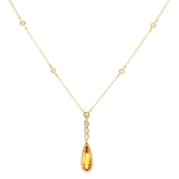 9ct Yellow Gold Diamond & Citrine Drop Pendant