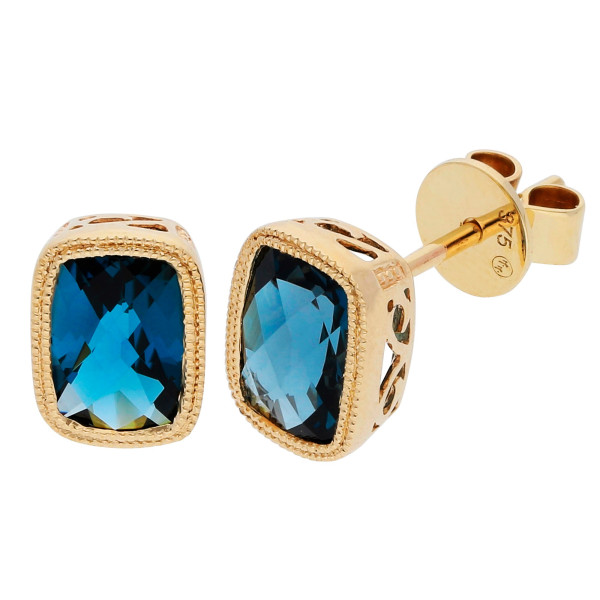 9ct Yellow Gold London Blue Topaz Stud Earrings