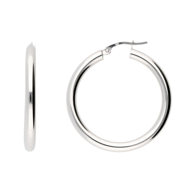 9ct White Gold 3cm Hoop Earrings