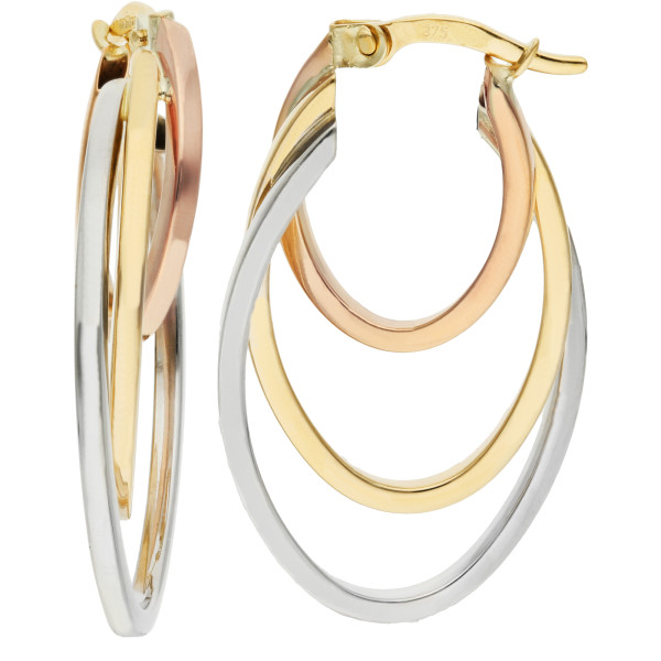 9ct White, Rose & Yellow Gold Hoop Earrings