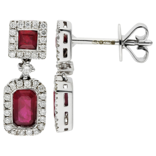 9ct White Gold 0.92ct Ruby Drop Earrings