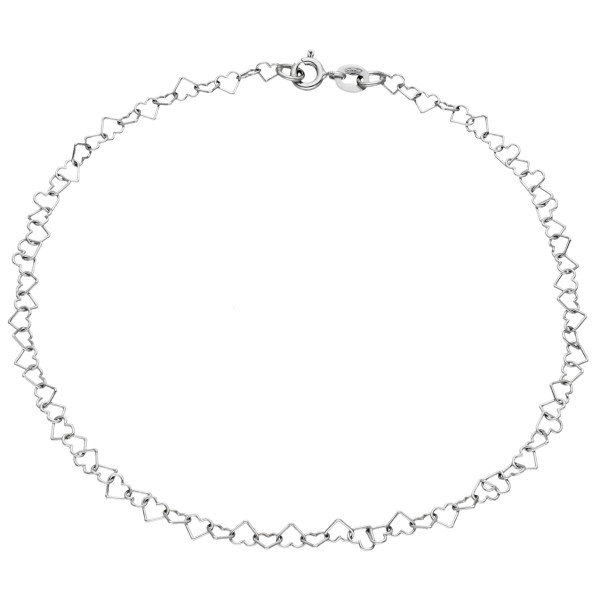 9ct White Gold Heart Shaped Linked Anklet