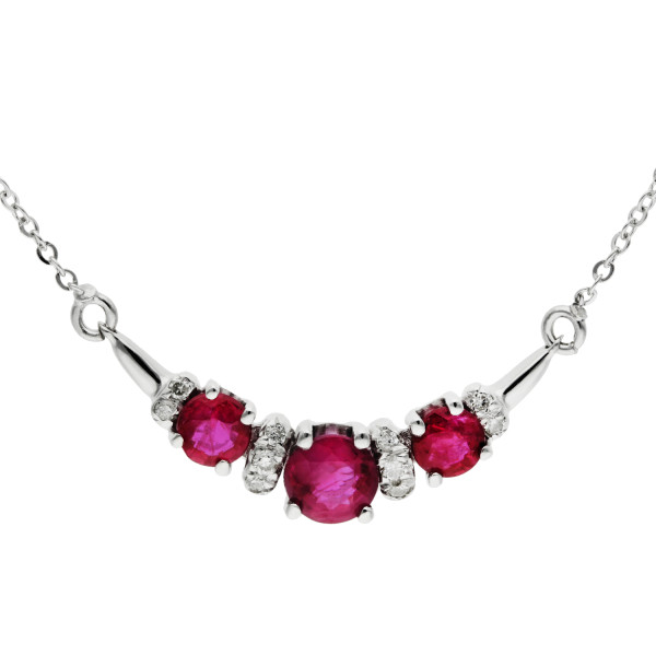 9ct White Gold Ruby & Diamond Trilogy Necklace