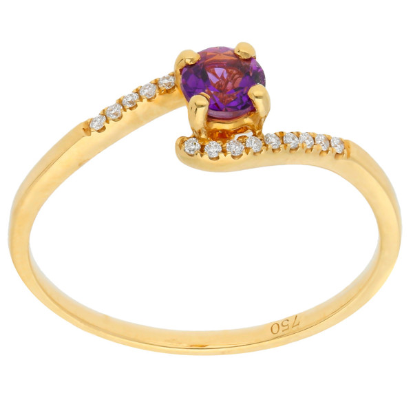 18ct Yellow Gold 0.25ct Amethyst & Diamond Crossover Ring