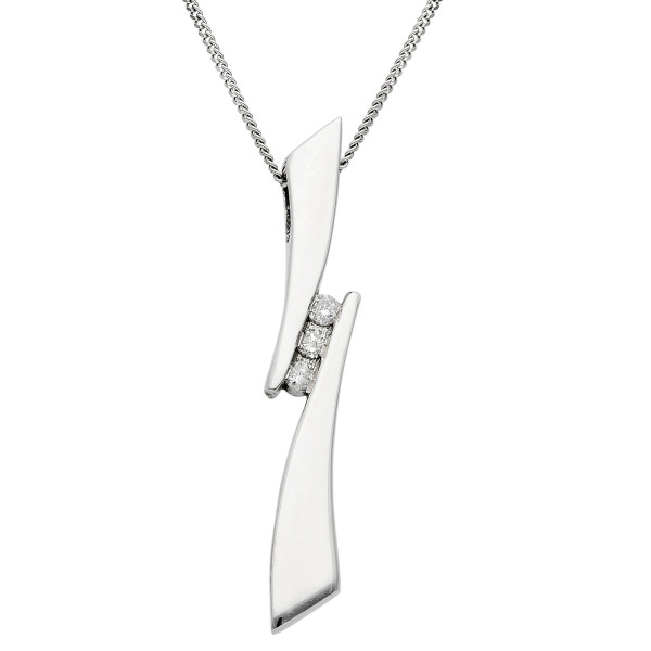 9ct White Gold Diamond Drop Ribbon Pendant