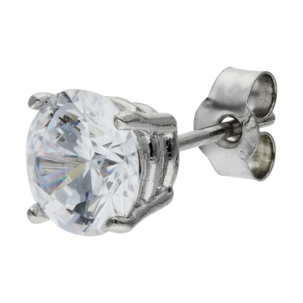 Men's 9ct White Gold 6mm Cubic Zirconia Stud Earring