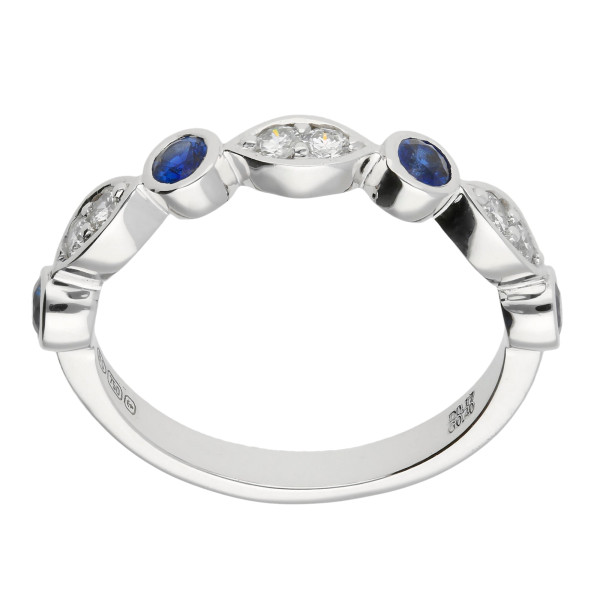 18ct White Gold Sapphire & Diamond Fancy Half Eternity Ring-N