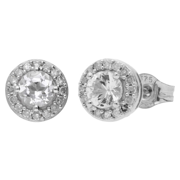 9ct White Gold Colourless Topaz & Diamond Earrings