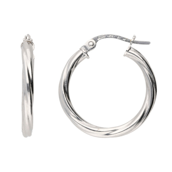 9ct White Gold 2cm Twist Hoop Earrings