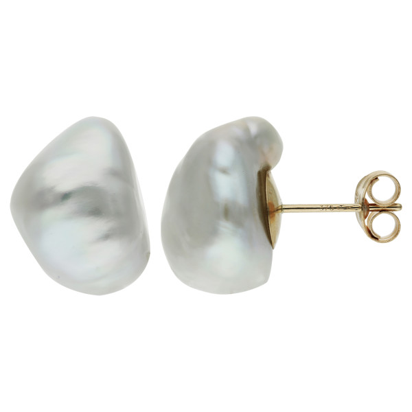 9ct Yellow Gold 10-11mm Keshi Pearl Stud Earrings