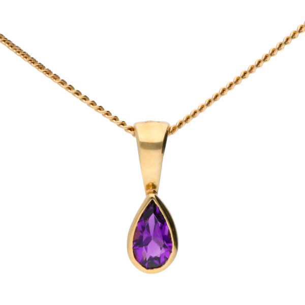 9ct Yellow Gold 0.10 Amethyst Rub Over Solitaire Pendant